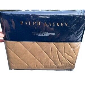 Ralph Lauren European Sham Quilted Modern Equestrian Camel 1 Included New